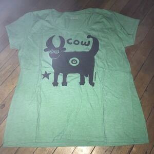 Marushka Womens Scoop Neck Cow XL Green T-Shirt